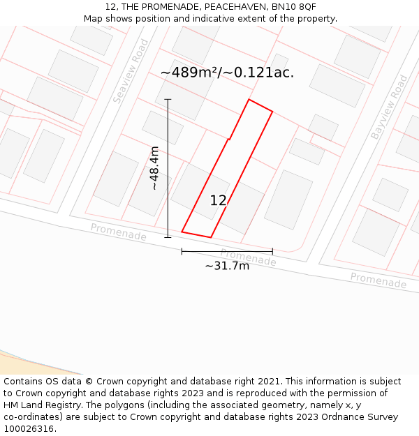 12, THE PROMENADE, PEACEHAVEN, BN10 8QF: Plot and title map