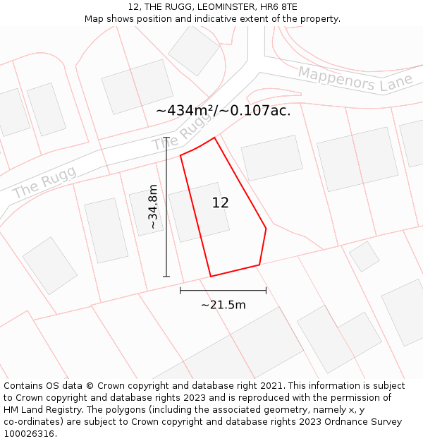 12, THE RUGG, LEOMINSTER, HR6 8TE: Plot and title map