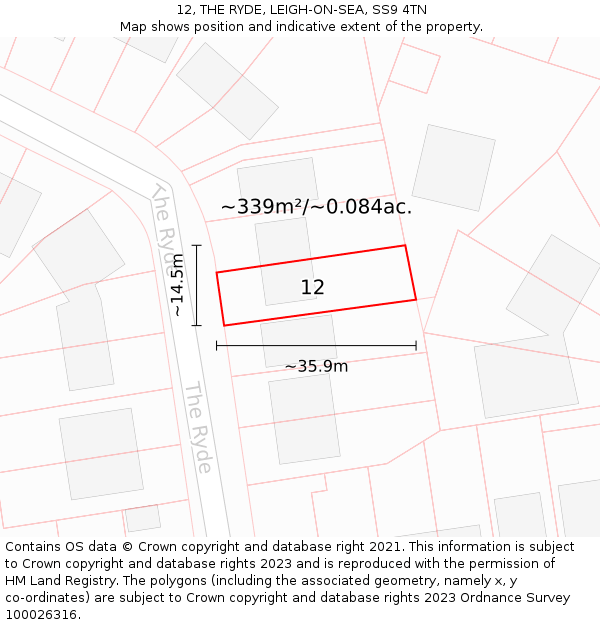 12, THE RYDE, LEIGH-ON-SEA, SS9 4TN: Plot and title map