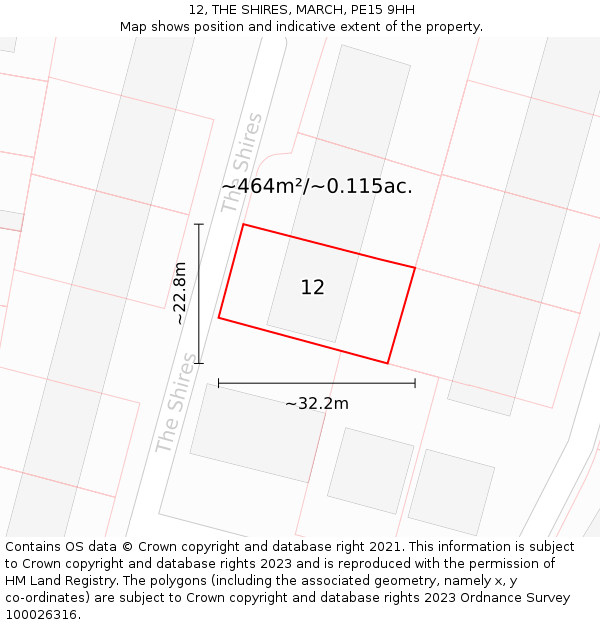 12, THE SHIRES, MARCH, PE15 9HH: Plot and title map