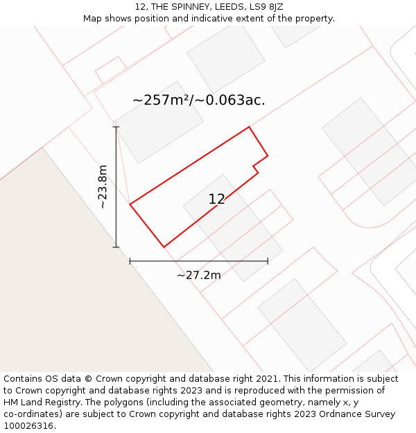 12, THE SPINNEY, LEEDS, LS9 8JZ: Plot and title map