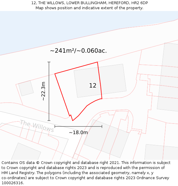 12, THE WILLOWS, LOWER BULLINGHAM, HEREFORD, HR2 6DP: Plot and title map