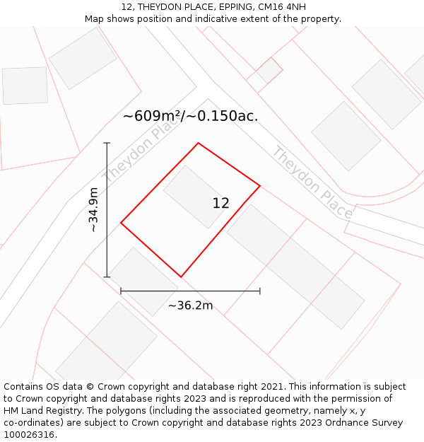 12, THEYDON PLACE, EPPING, CM16 4NH: Plot and title map