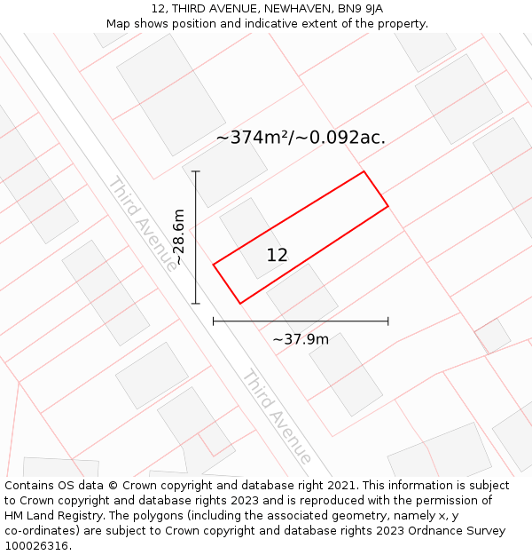 12, THIRD AVENUE, NEWHAVEN, BN9 9JA: Plot and title map