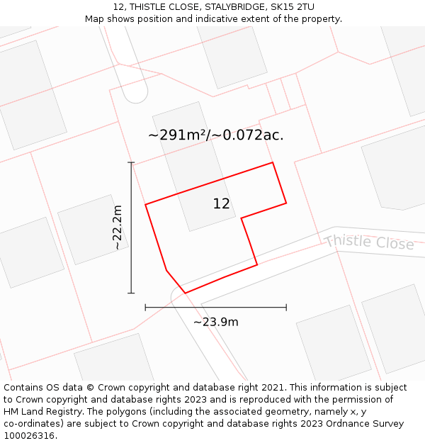 12, THISTLE CLOSE, STALYBRIDGE, SK15 2TU: Plot and title map