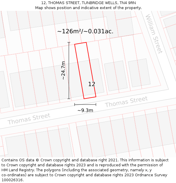 12, THOMAS STREET, TUNBRIDGE WELLS, TN4 9RN: Plot and title map