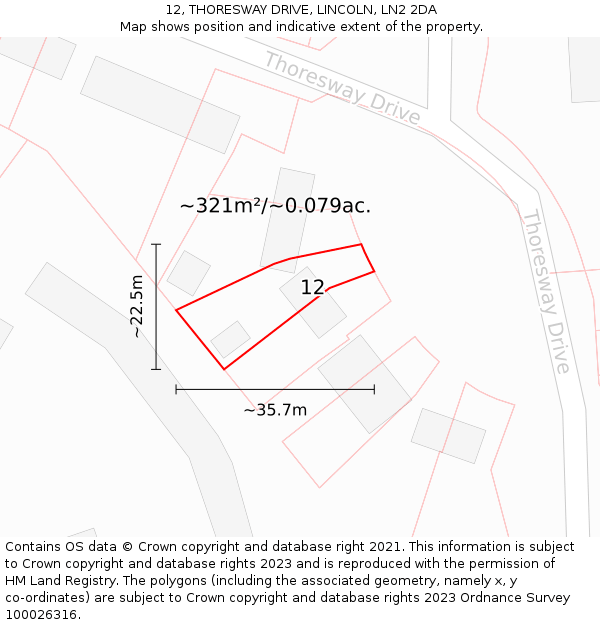 12, THORESWAY DRIVE, LINCOLN, LN2 2DA: Plot and title map