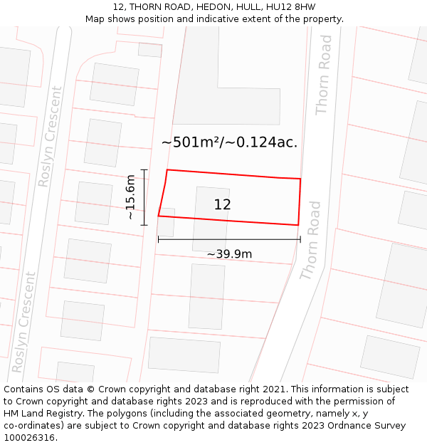 12, THORN ROAD, HEDON, HULL, HU12 8HW: Plot and title map