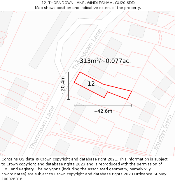 12, THORNDOWN LANE, WINDLESHAM, GU20 6DD: Plot and title map