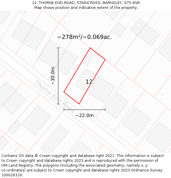 12, THORNE END ROAD, STAINCROSS, BARNSLEY, S75 6NR: Plot and title map