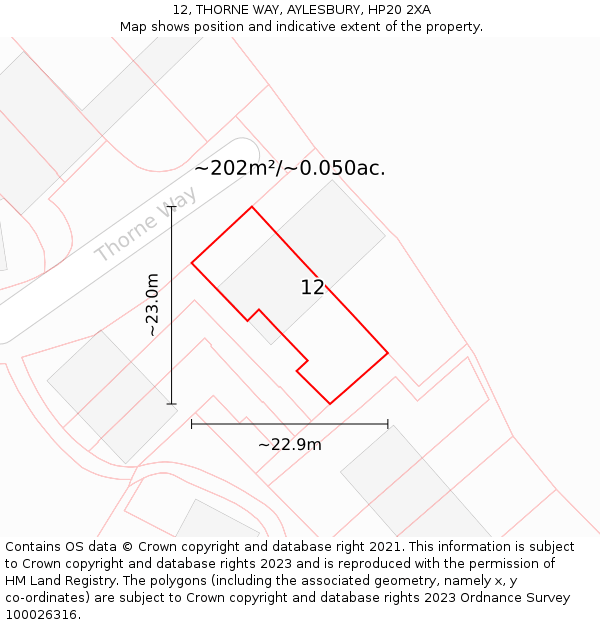 12, THORNE WAY, AYLESBURY, HP20 2XA: Plot and title map