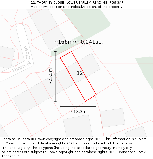 12, THORNEY CLOSE, LOWER EARLEY, READING, RG6 3AF: Plot and title map