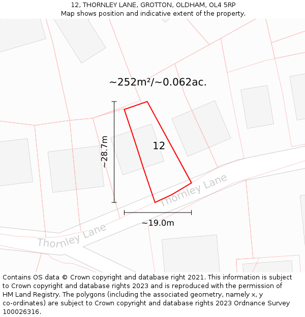 12, THORNLEY LANE, GROTTON, OLDHAM, OL4 5RP: Plot and title map