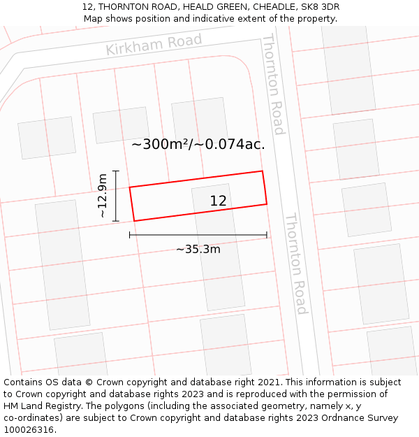 12, THORNTON ROAD, HEALD GREEN, CHEADLE, SK8 3DR: Plot and title map