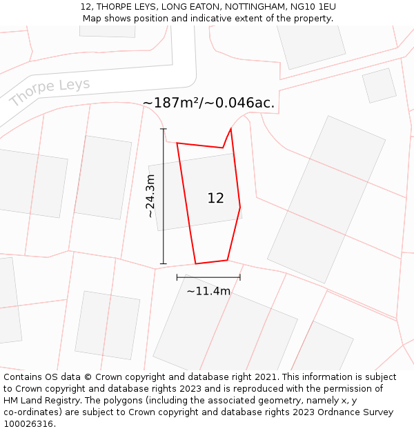 12, THORPE LEYS, LONG EATON, NOTTINGHAM, NG10 1EU: Plot and title map