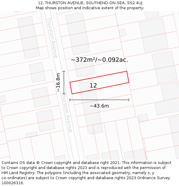 12, THURSTON AVENUE, SOUTHEND-ON-SEA, SS2 4UJ: Plot and title map