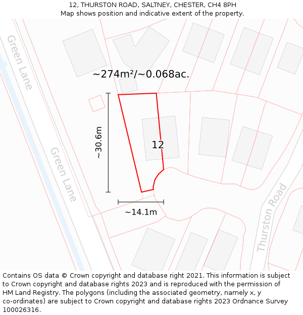 12, THURSTON ROAD, SALTNEY, CHESTER, CH4 8PH: Plot and title map