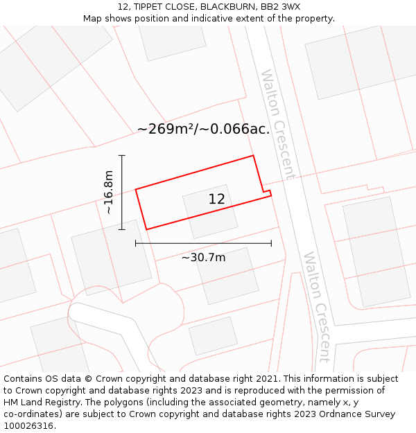 12, TIPPET CLOSE, BLACKBURN, BB2 3WX: Plot and title map