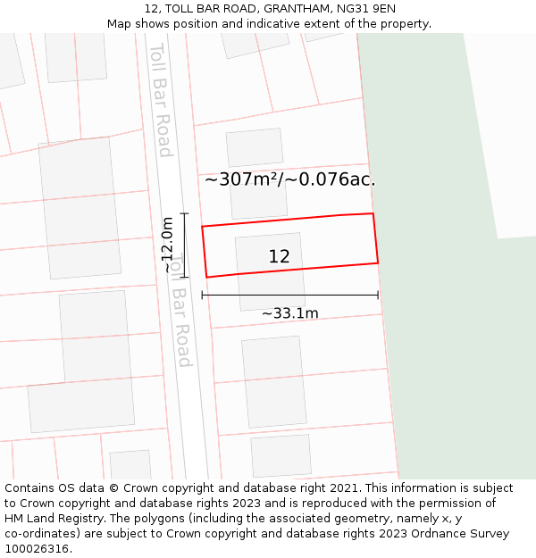 12, TOLL BAR ROAD, GRANTHAM, NG31 9EN: Plot and title map