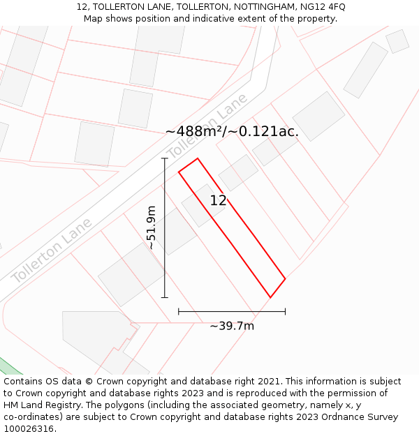 12, TOLLERTON LANE, TOLLERTON, NOTTINGHAM, NG12 4FQ: Plot and title map