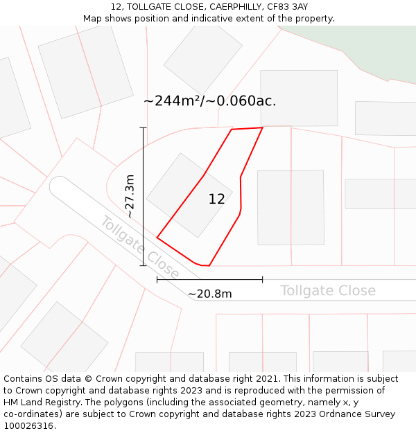 12, TOLLGATE CLOSE, CAERPHILLY, CF83 3AY: Plot and title map