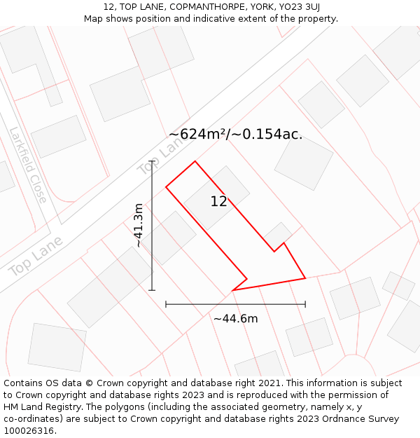 12, TOP LANE, COPMANTHORPE, YORK, YO23 3UJ: Plot and title map