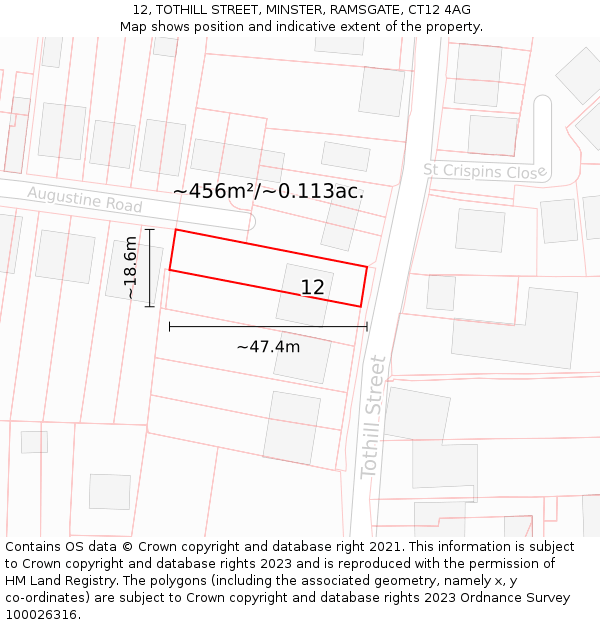 12, TOTHILL STREET, MINSTER, RAMSGATE, CT12 4AG: Plot and title map