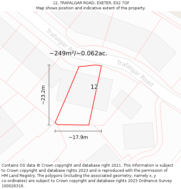 12, TRAFALGAR ROAD, EXETER, EX2 7GF: Plot and title map