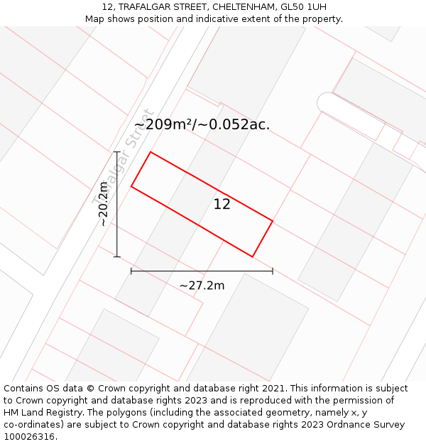 12, TRAFALGAR STREET, CHELTENHAM, GL50 1UH: Plot and title map