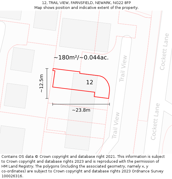 12, TRAIL VIEW, FARNSFIELD, NEWARK, NG22 8FP: Plot and title map