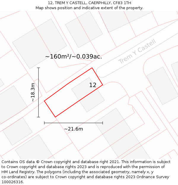 12, TREM Y CASTELL, CAERPHILLY, CF83 1TH: Plot and title map