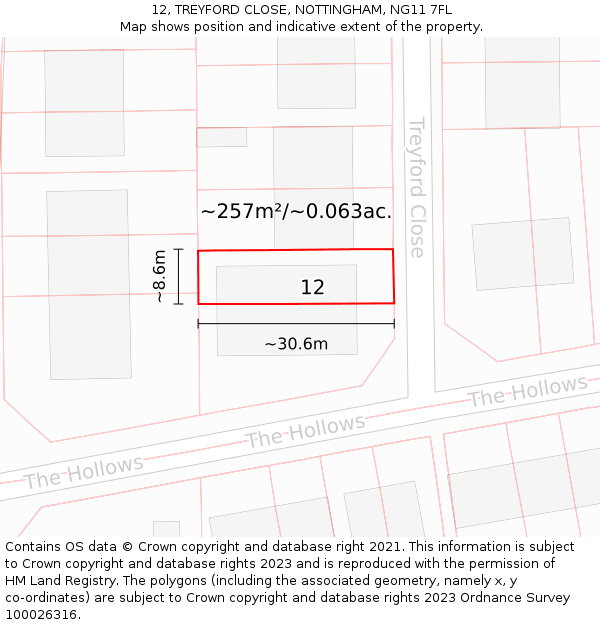 12, TREYFORD CLOSE, NOTTINGHAM, NG11 7FL: Plot and title map