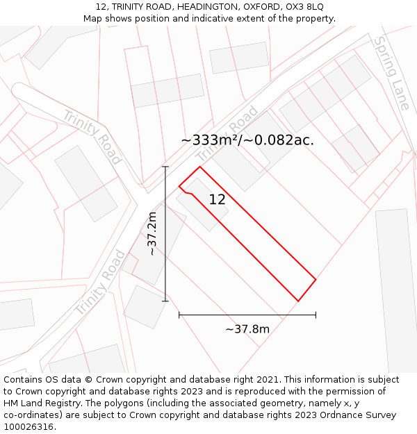 12, TRINITY ROAD, HEADINGTON, OXFORD, OX3 8LQ: Plot and title map