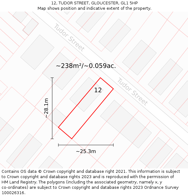 12, TUDOR STREET, GLOUCESTER, GL1 5HP: Plot and title map