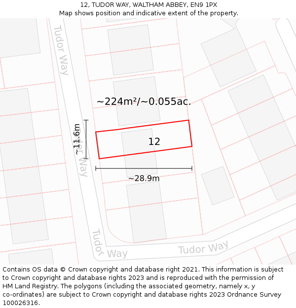 12, TUDOR WAY, WALTHAM ABBEY, EN9 1PX: Plot and title map