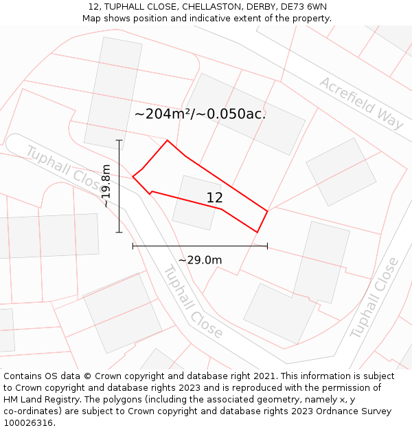 12, TUPHALL CLOSE, CHELLASTON, DERBY, DE73 6WN: Plot and title map