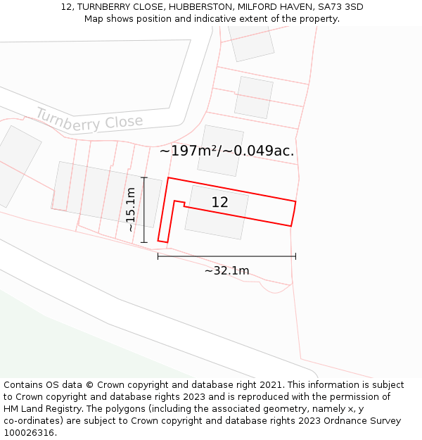 12, TURNBERRY CLOSE, HUBBERSTON, MILFORD HAVEN, SA73 3SD: Plot and title map