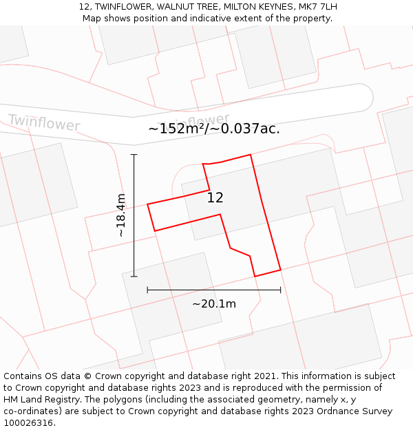 12, TWINFLOWER, WALNUT TREE, MILTON KEYNES, MK7 7LH: Plot and title map