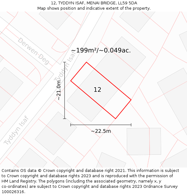 12, TYDDYN ISAF, MENAI BRIDGE, LL59 5DA: Plot and title map