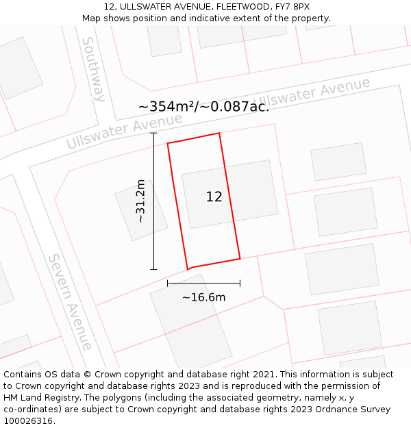 12, ULLSWATER AVENUE, FLEETWOOD, FY7 8PX: Plot and title map