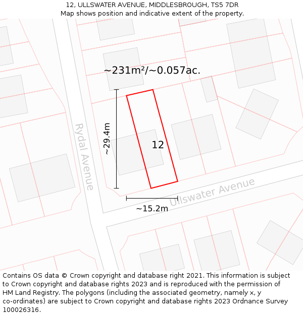 12, ULLSWATER AVENUE, MIDDLESBROUGH, TS5 7DR: Plot and title map