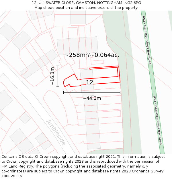 12, ULLSWATER CLOSE, GAMSTON, NOTTINGHAM, NG2 6PG: Plot and title map