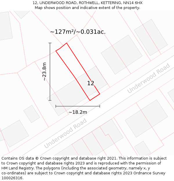 12, UNDERWOOD ROAD, ROTHWELL, KETTERING, NN14 6HX: Plot and title map