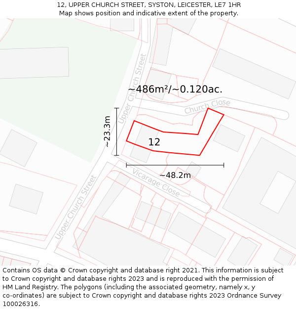 12, UPPER CHURCH STREET, SYSTON, LEICESTER, LE7 1HR: Plot and title map