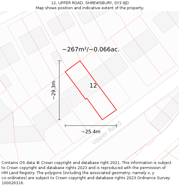 12, UPPER ROAD, SHREWSBURY, SY3 9JD: Plot and title map