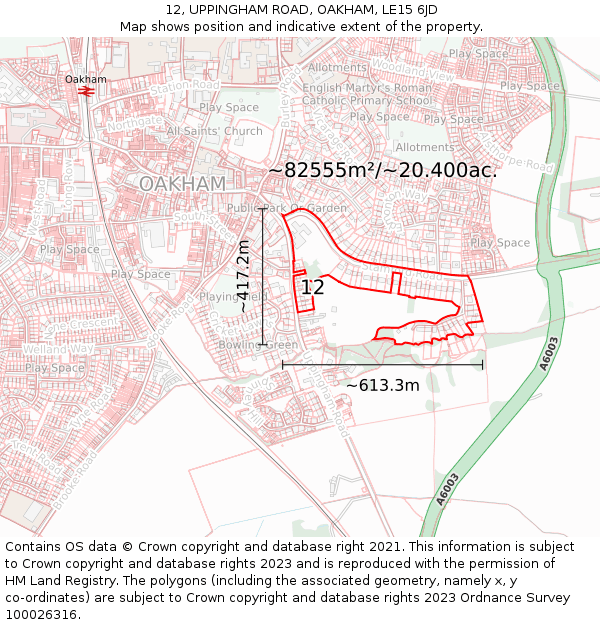 12, UPPINGHAM ROAD, OAKHAM, LE15 6JD: Plot and title map