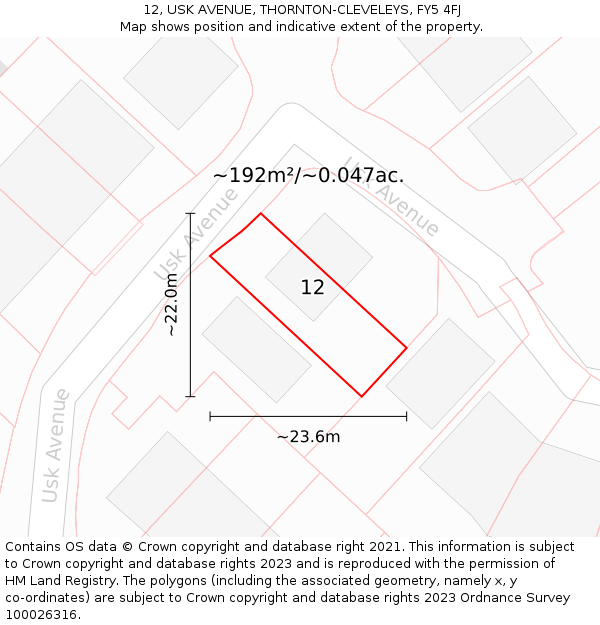 12, USK AVENUE, THORNTON-CLEVELEYS, FY5 4FJ: Plot and title map