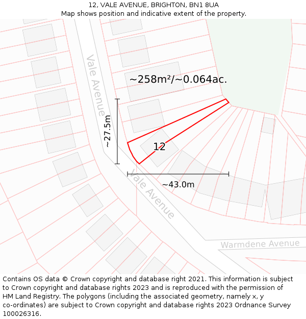 12, VALE AVENUE, BRIGHTON, BN1 8UA: Plot and title map