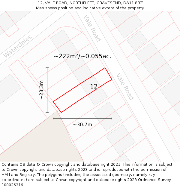 12, VALE ROAD, NORTHFLEET, GRAVESEND, DA11 8BZ: Plot and title map