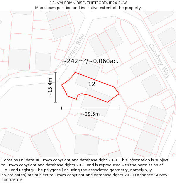 12, VALERIAN RISE, THETFORD, IP24 2UW: Plot and title map